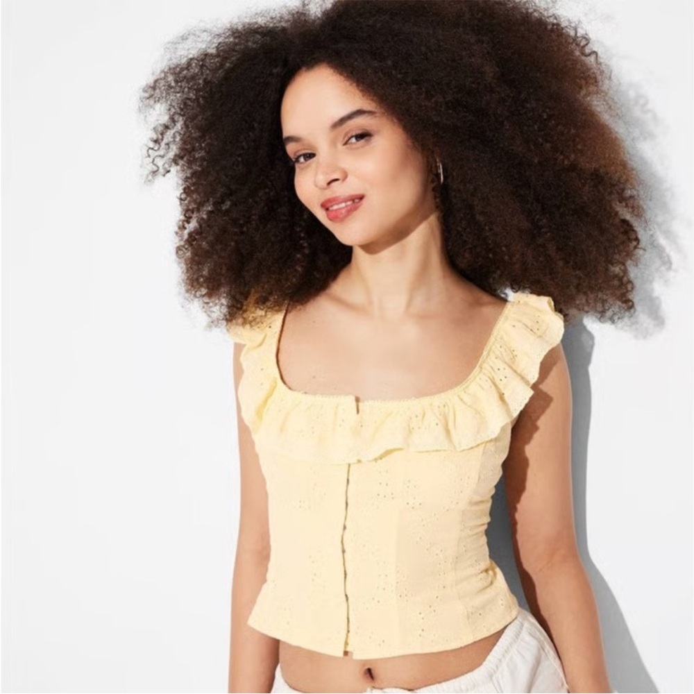 Wild Fable Light Yellow Ruffle Crop Top
